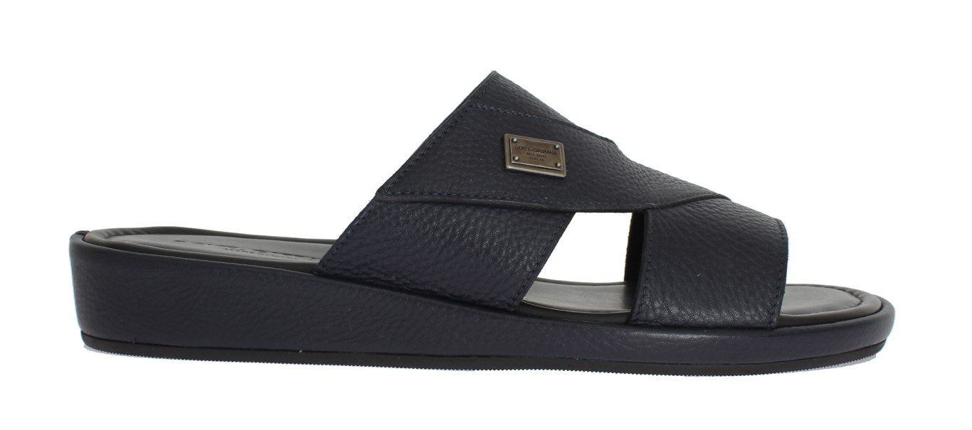 Blue Deer Leather Logo Slides Sandals