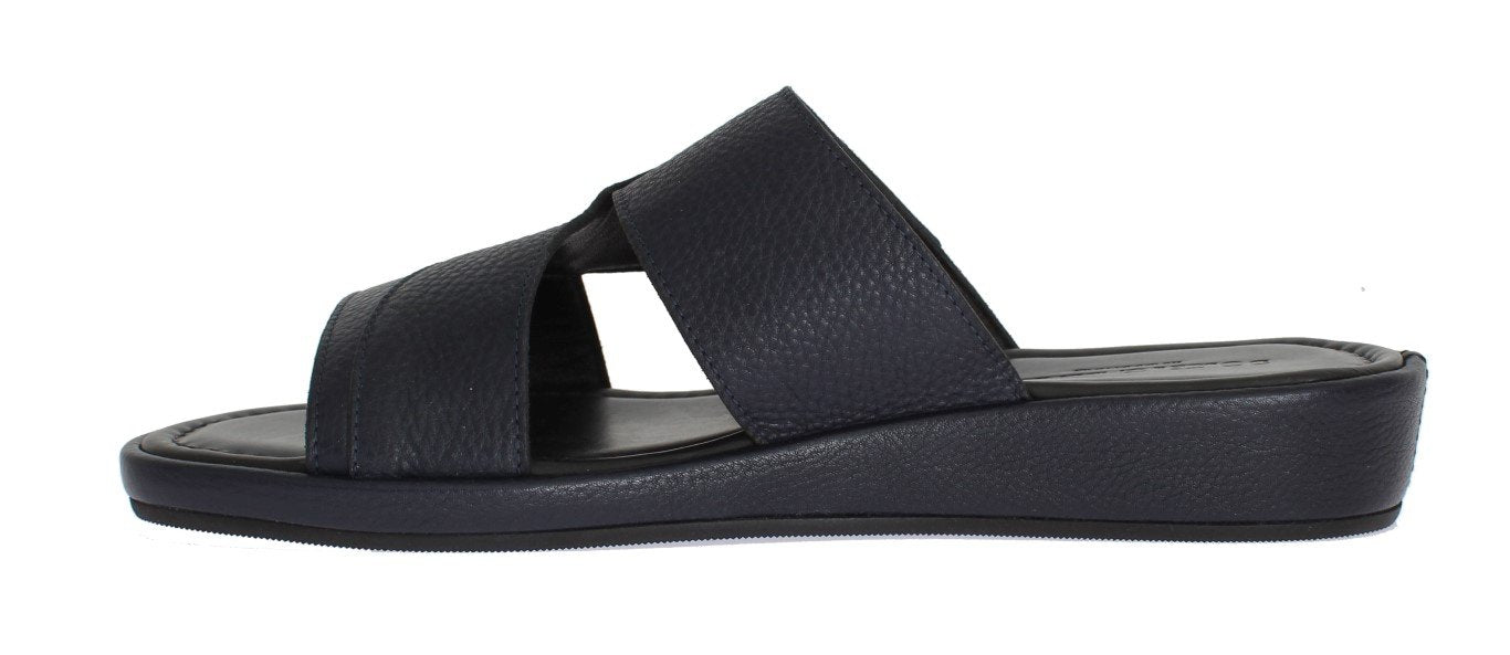 Blue Deer Leather Logo Slides Sandals