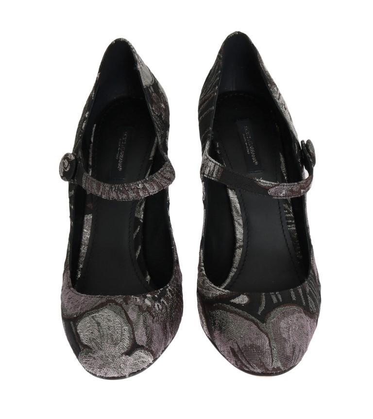 Black Jacquard Crystal Floral Leather Shoes
