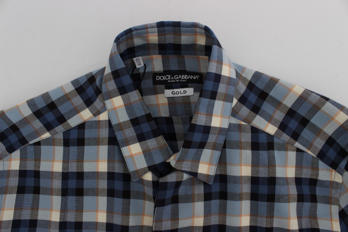 Blue Checkered GOLD Slim Fit Mens Shirt