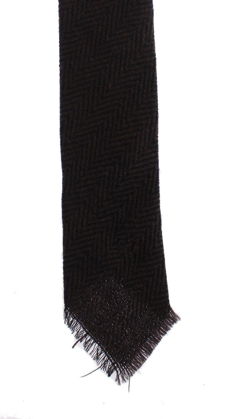 Brown Zig Zag Wool Skinny Tie