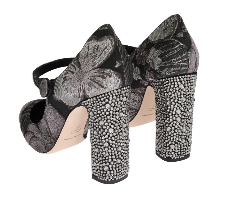 Black Jacquard Crystal Floral Leather Shoes