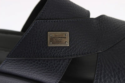 Blue Deer Leather Logo Slides Sandals