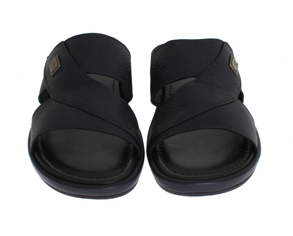 Blue Deer Leather Logo Slides Sandals