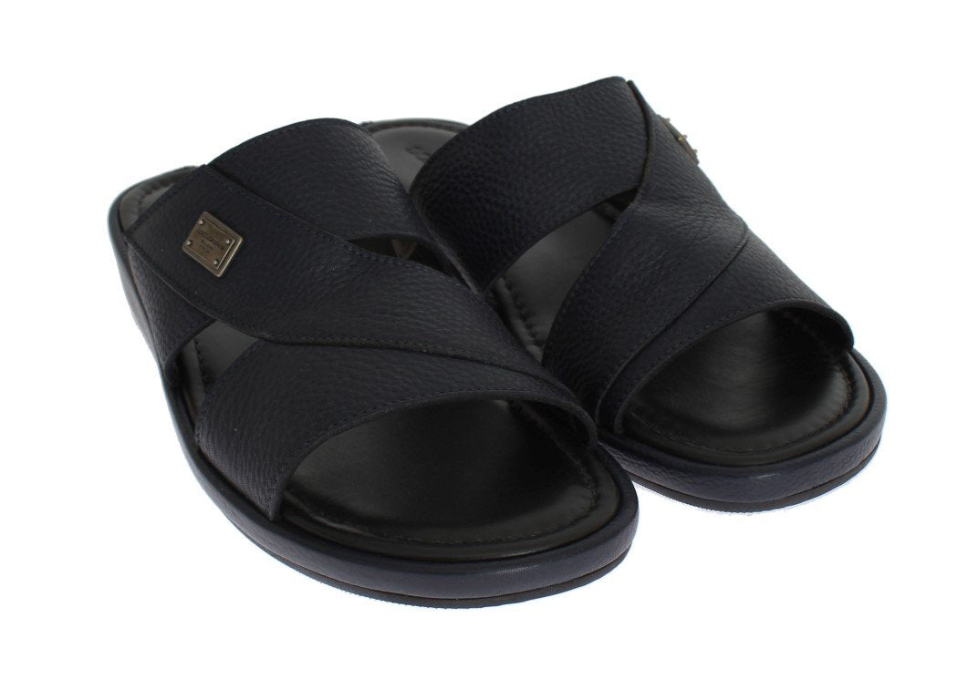Blue Deer Leather Logo Slides Sandals