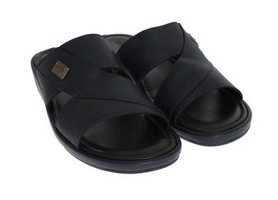 Blue Deer Leather Logo Slides Sandals