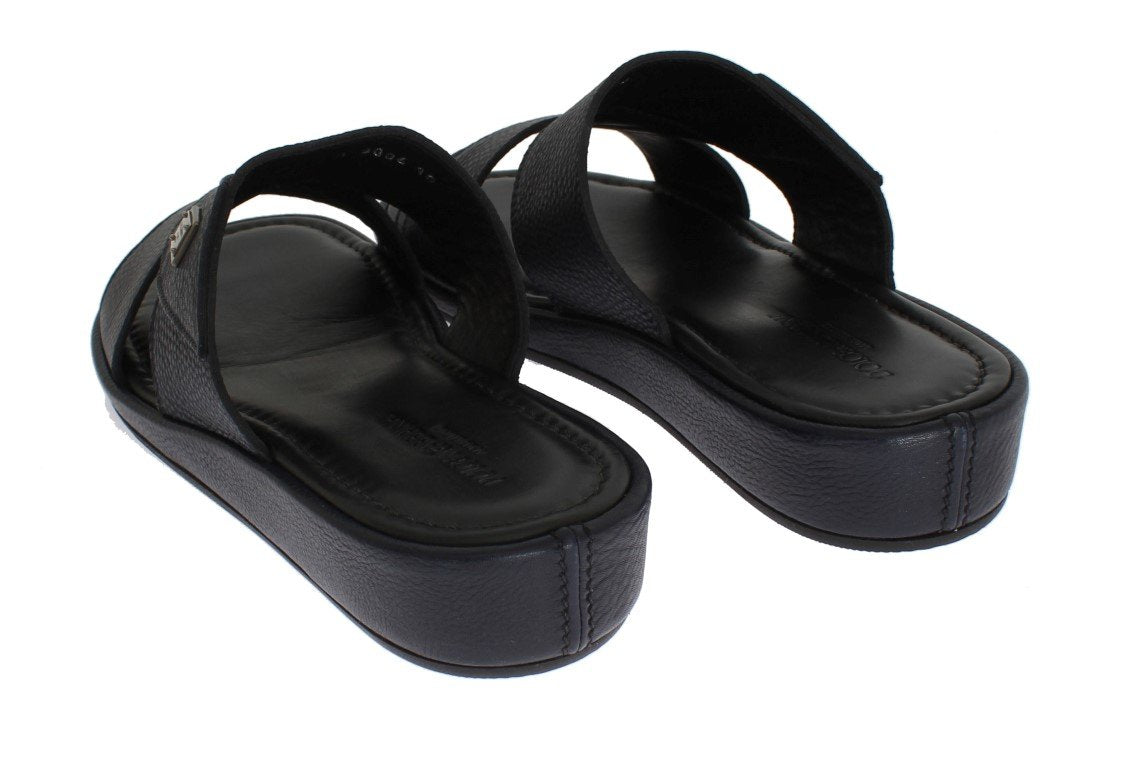 Blue Deer Leather Logo Slides Sandals