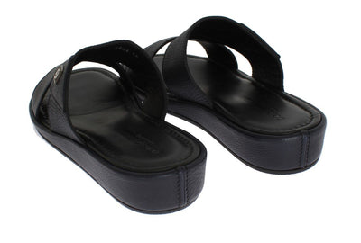 Blue Deer Leather Logo Slides Sandals