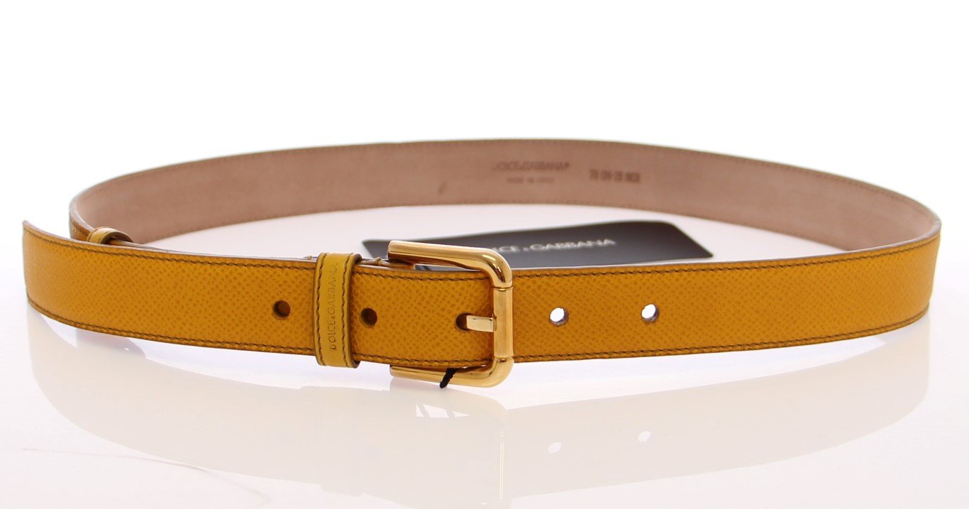 Yellow Leather Gold Logo Belt