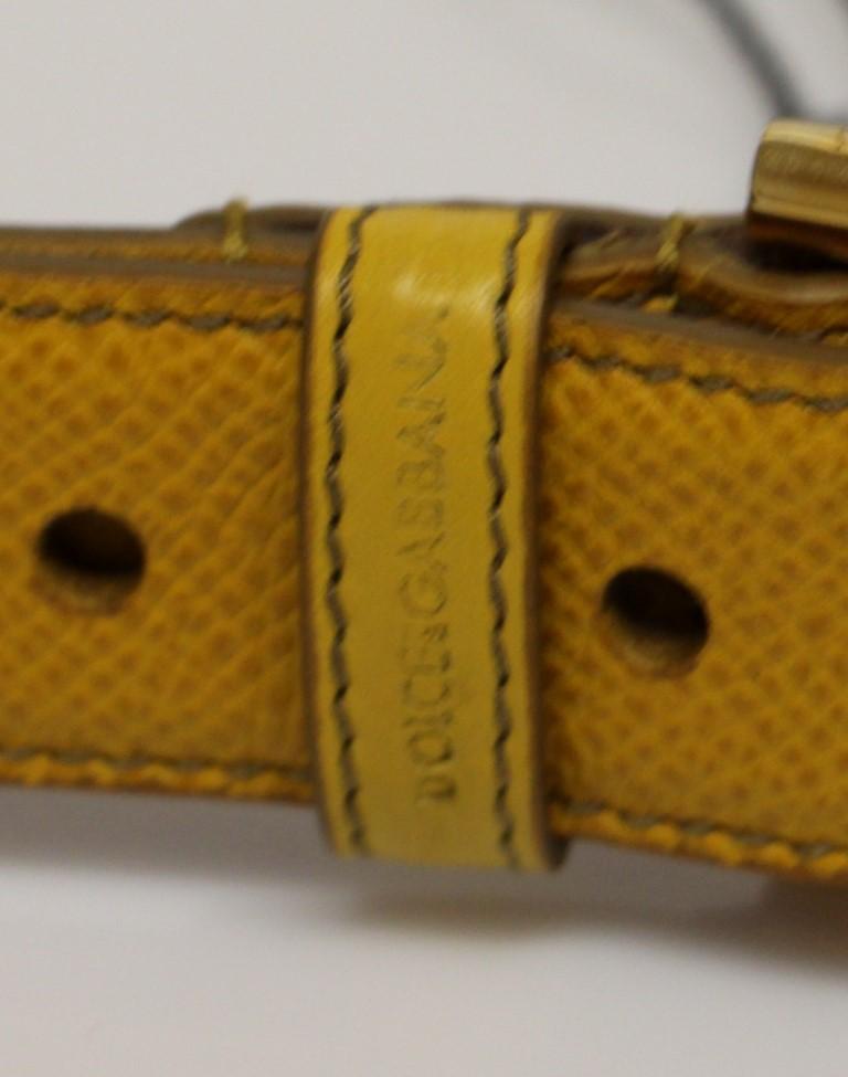 Yellow Leather Gold Logo Belt