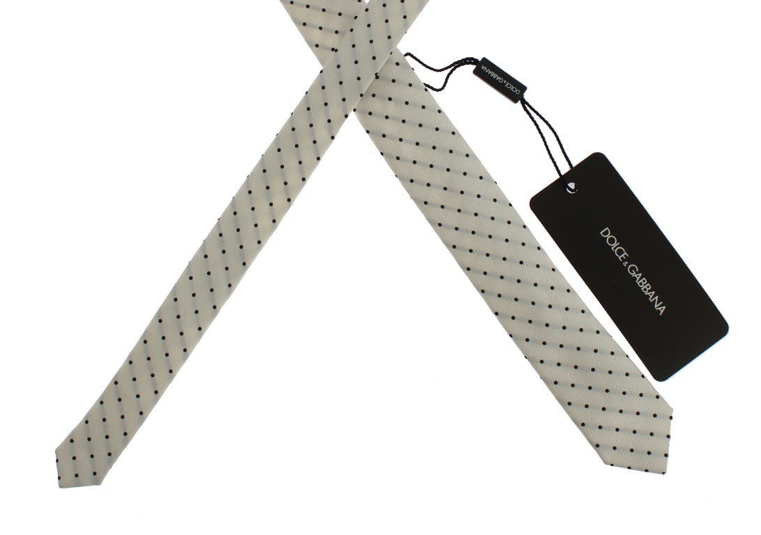 White Black Polka Dot Silk Skinny Slim Tie