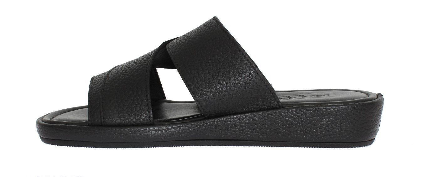 Black Deer Leather Logo Slides Sandals
