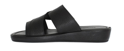 Black Deer Leather Logo Slides Sandals