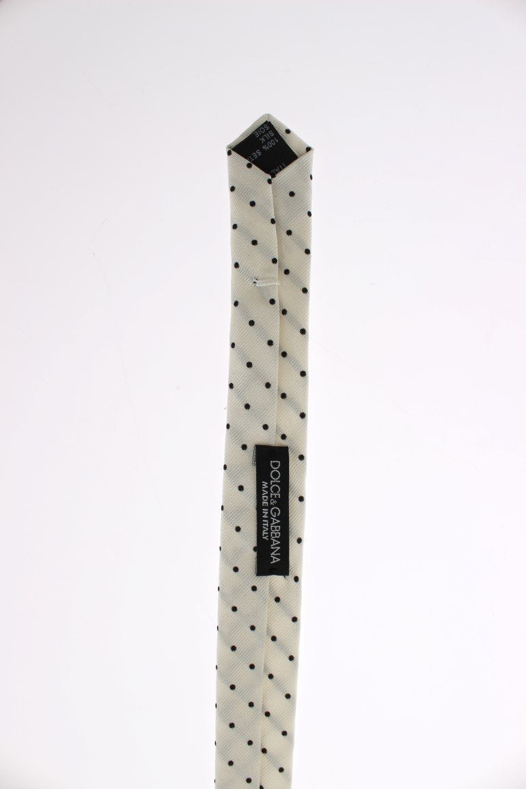 White Black Polka Dot Silk Skinny Slim Tie