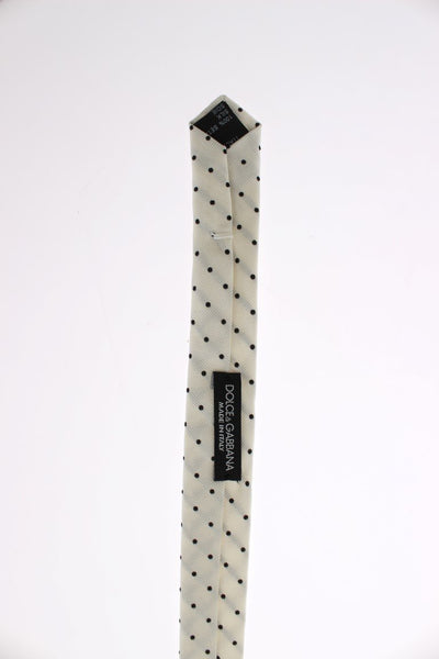 White Black Polka Dot Silk Skinny Slim Tie