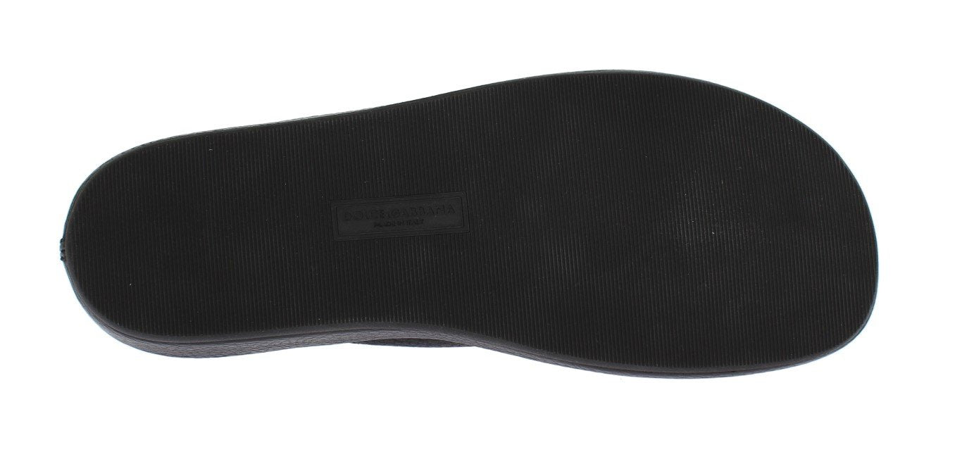 Black Deer Leather Logo Slides Sandals