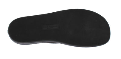 Black Deer Leather Logo Slides Sandals