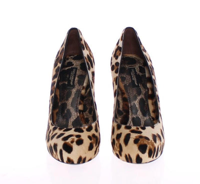 Brown Leather Fur Leopard Pumps