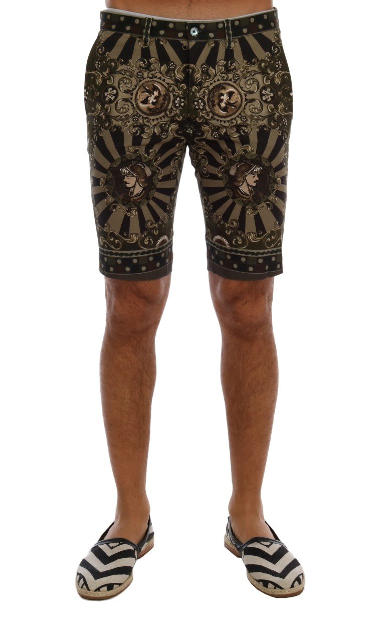 Black Green Cotton Carretto Print Shorts