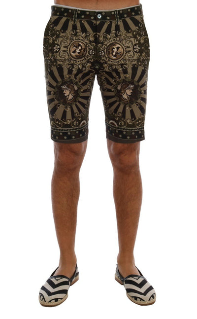 Black Green Cotton Carretto Print Shorts