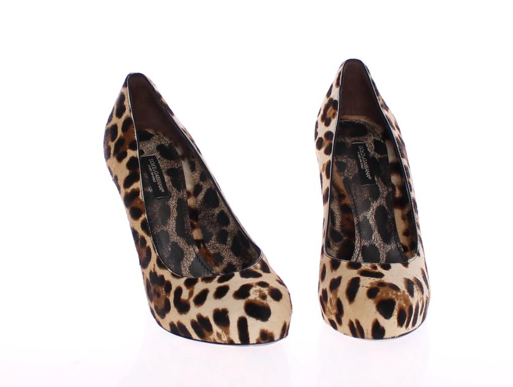 Brown Leather Fur Leopard Pumps