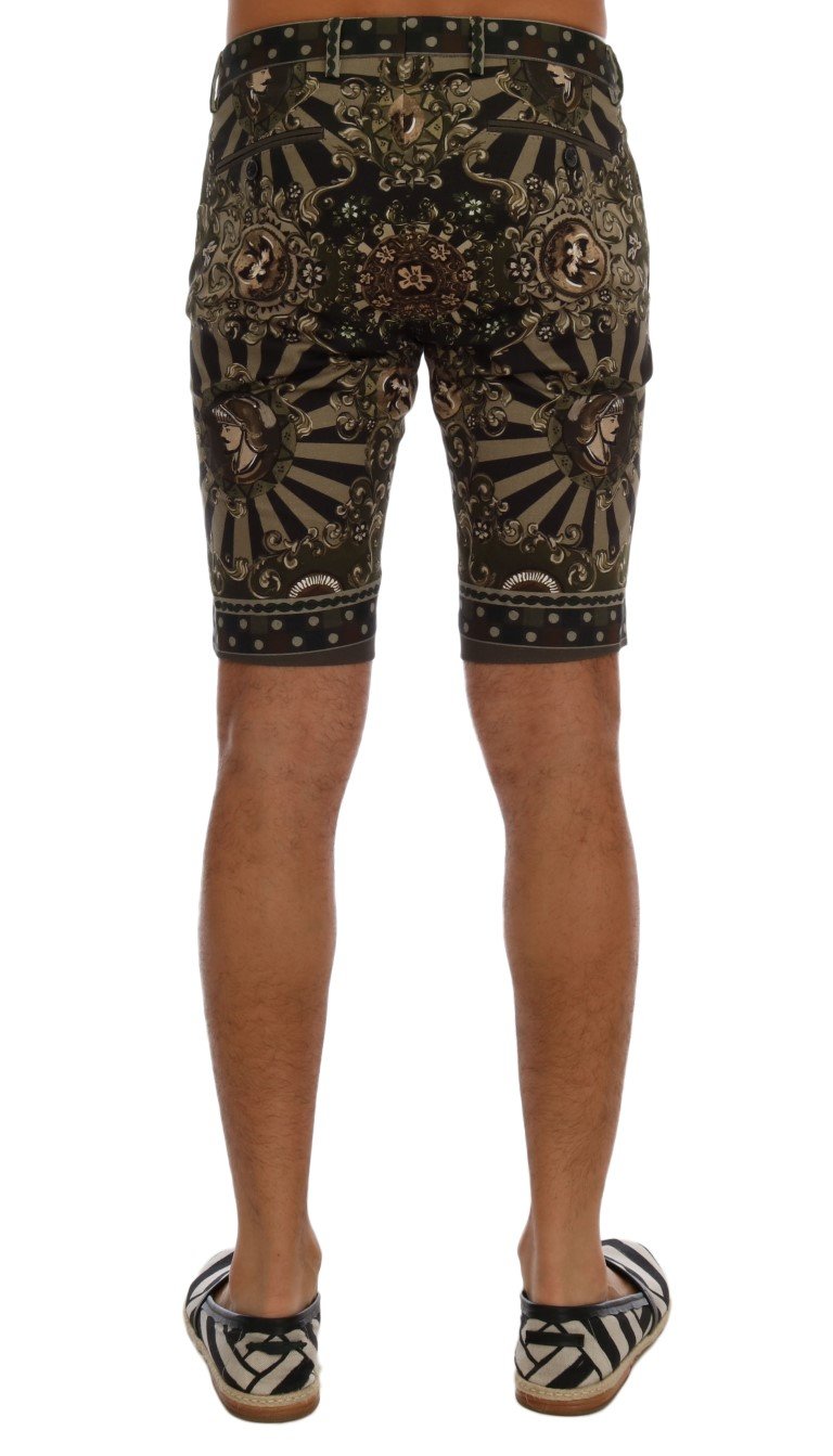 Black Green Cotton Carretto Print Shorts