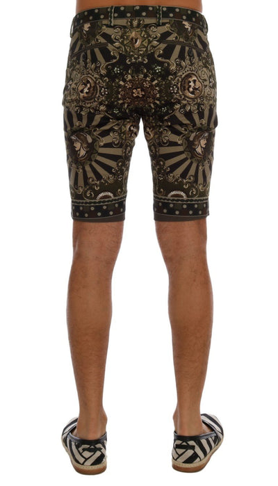 Black Green Cotton Carretto Print Shorts