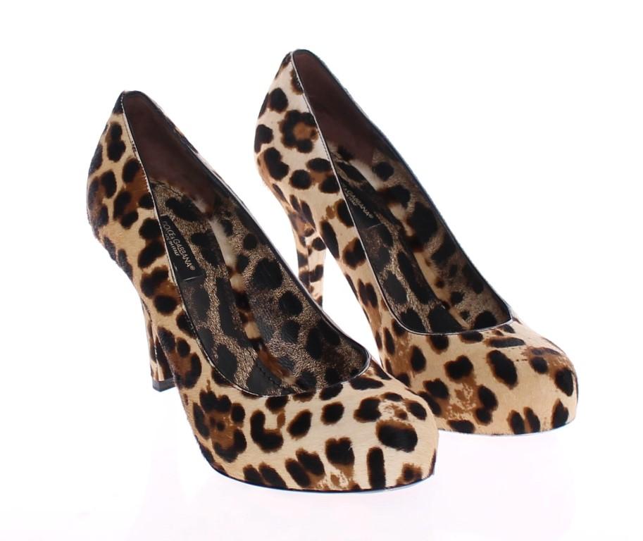 Brown Leather Fur Leopard Pumps