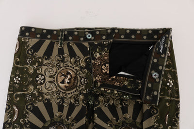 Black Green Cotton Carretto Print Shorts