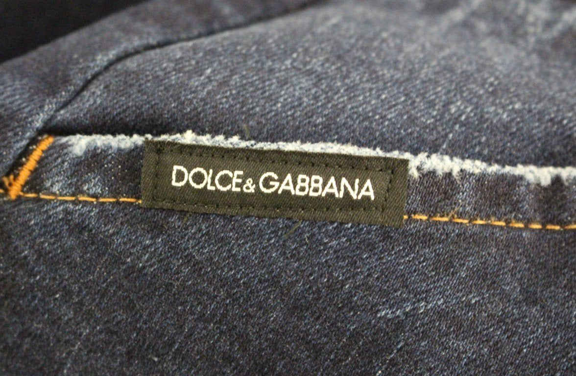 Blue Cotton Solid Pattern Logo Jeans Pants