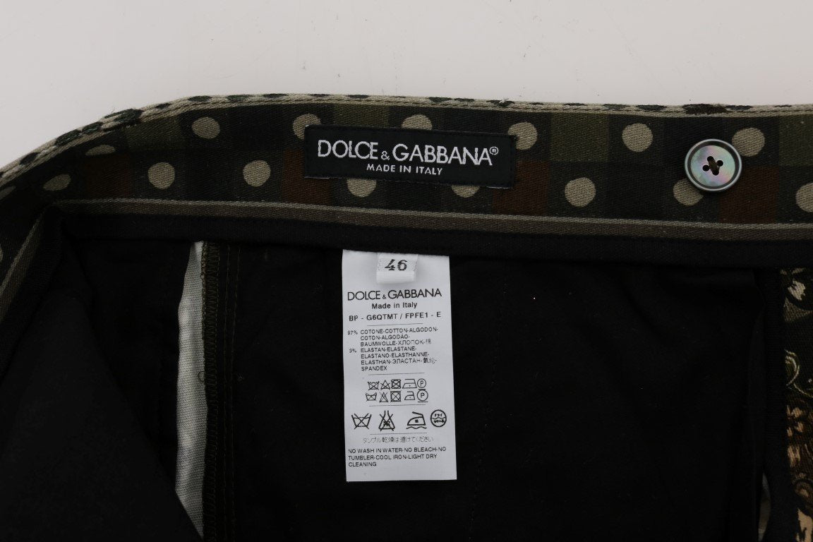Black Green Cotton Carretto Print Shorts