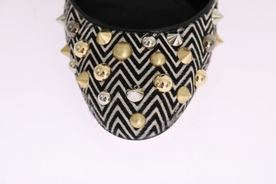 Black White Pony Fur Studded Leather Shoes