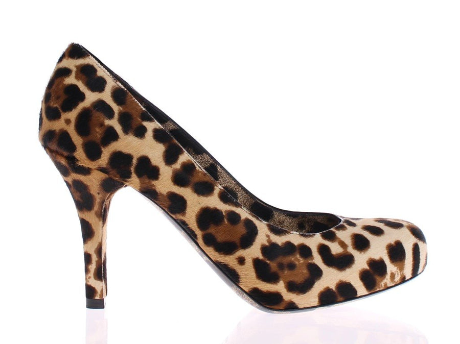 Brown Leather Fur Leopard Pumps