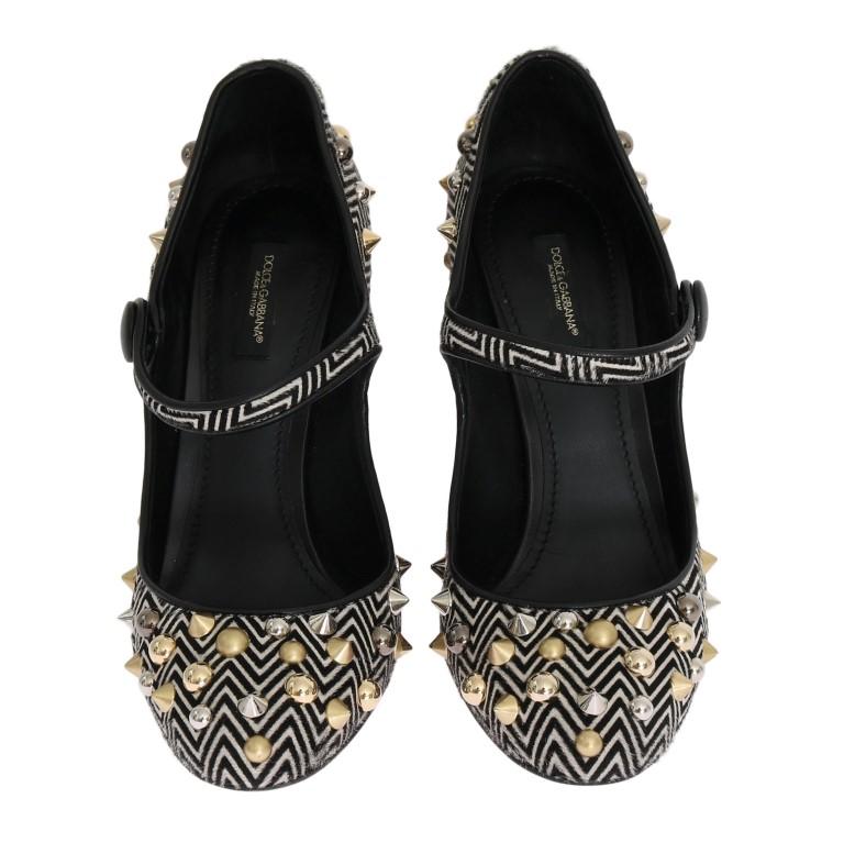 Black White Pony Fur Studded Leather Shoes