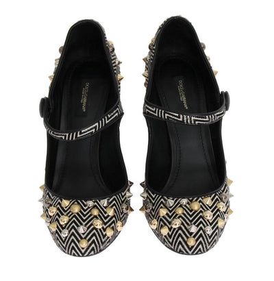Black White Pony Fur Studded Leather Shoes