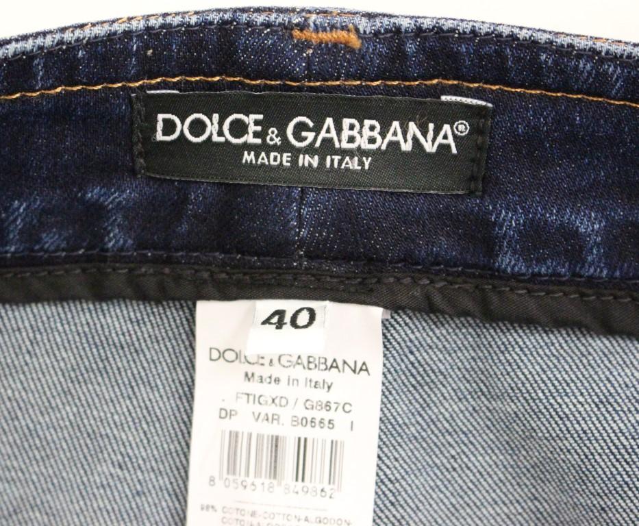 Blue Cotton Solid Pattern Logo Jeans Pants