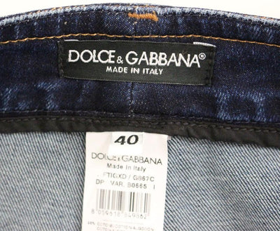 Blue Cotton Solid Pattern Logo Jeans Pants