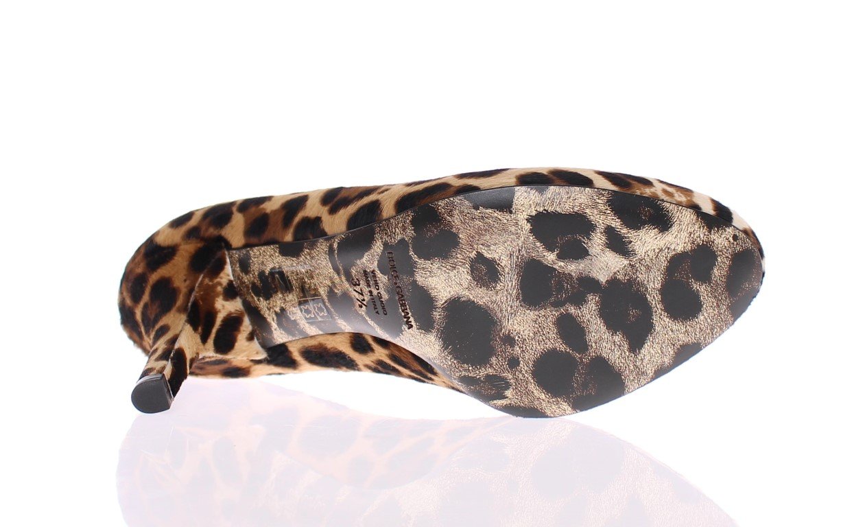 Brown Leather Fur Leopard Pumps