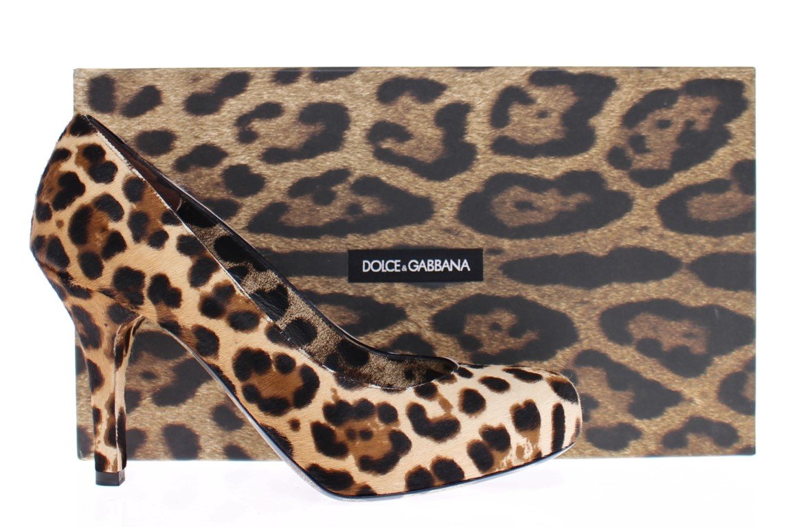 Brown Leather Fur Leopard Pumps