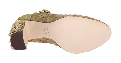Gold Jacquard Crystal Floral Leather Shoes