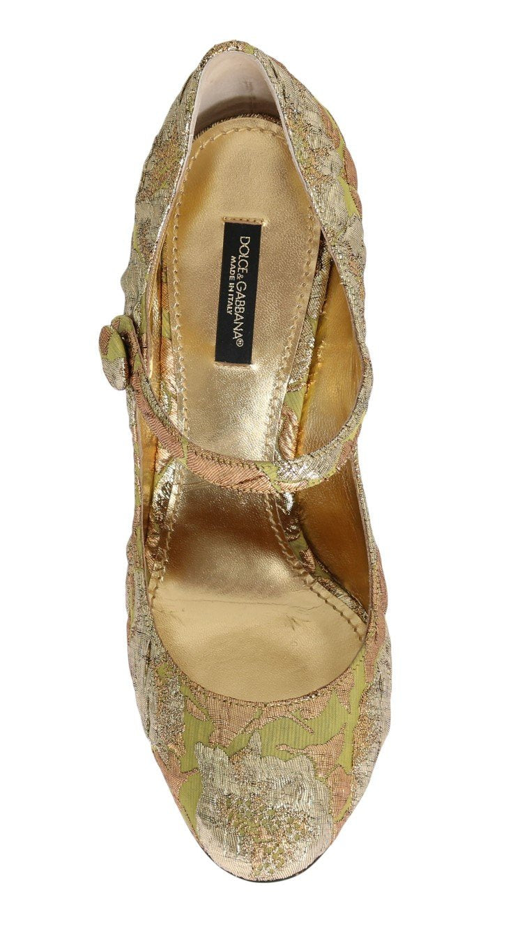 Gold Jacquard Crystal Floral Leather Shoes