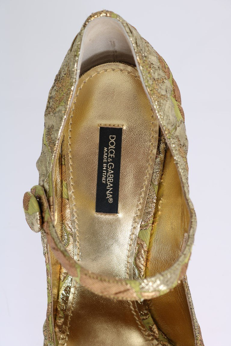 Gold Jacquard Crystal Floral Leather Shoes