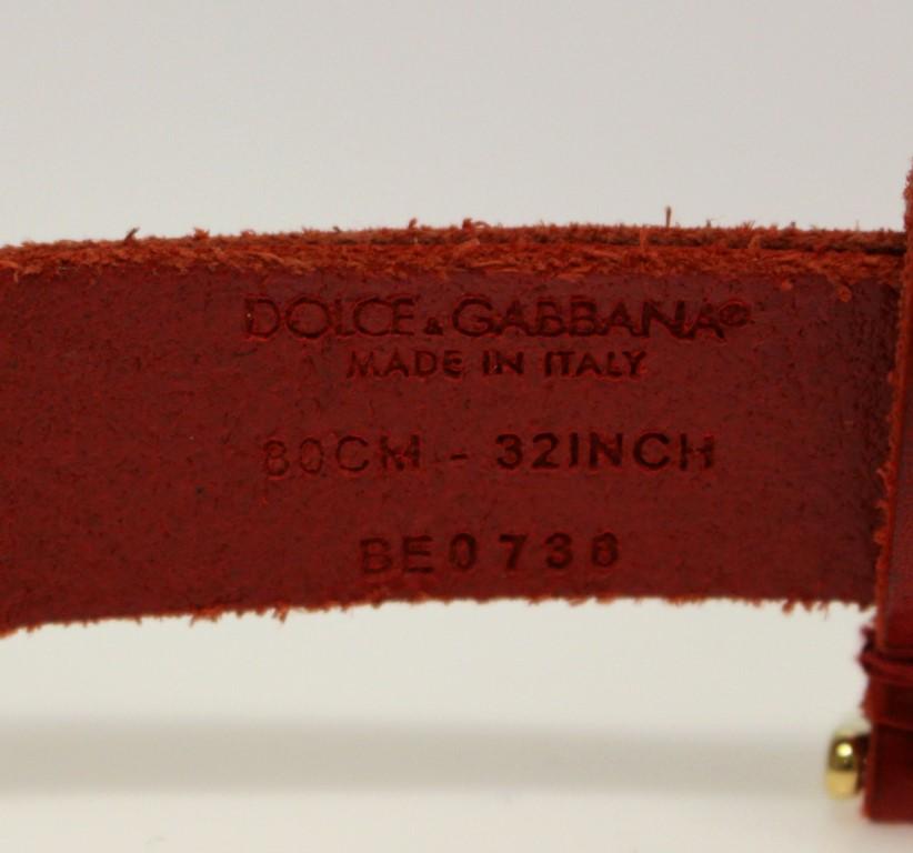 Red Leather Logo Gold Buckle Belt