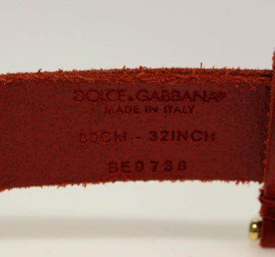 Red Leather Logo Gold Buckle Belt