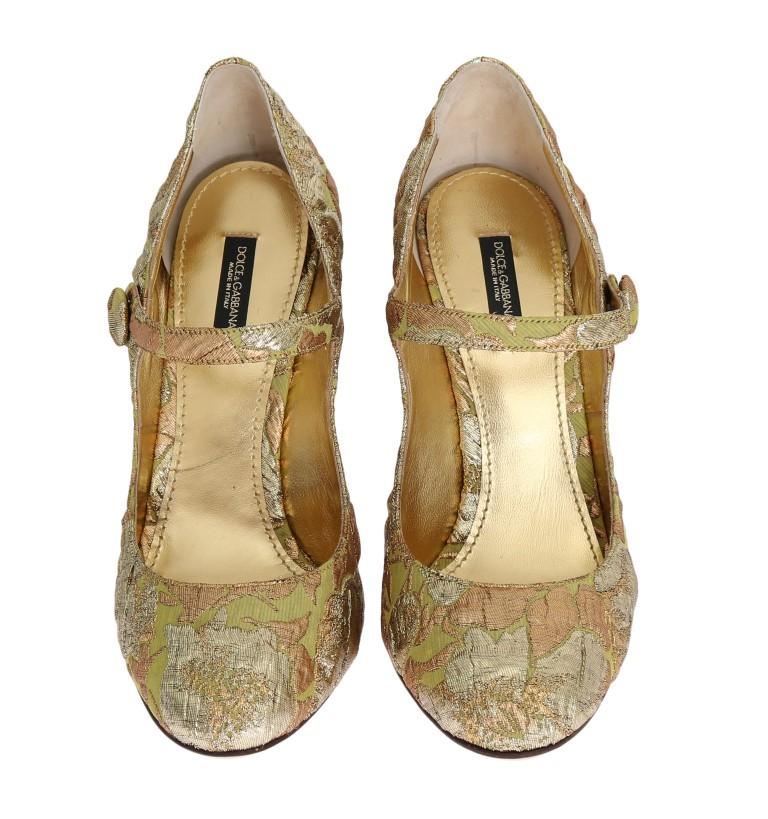 Gold Jacquard Crystal Floral Leather Shoes
