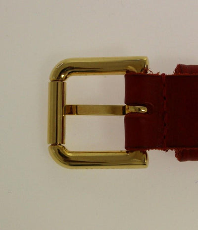 Red Leather Logo Gold Buckle Belt