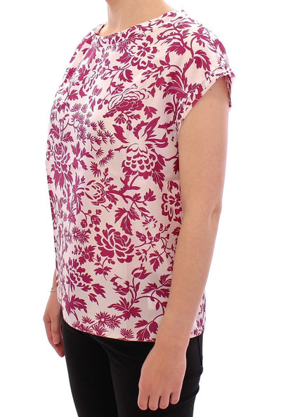 Red floral cap sleeve silk blouse