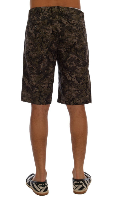Black Green Cotton Military Pattern Shorts