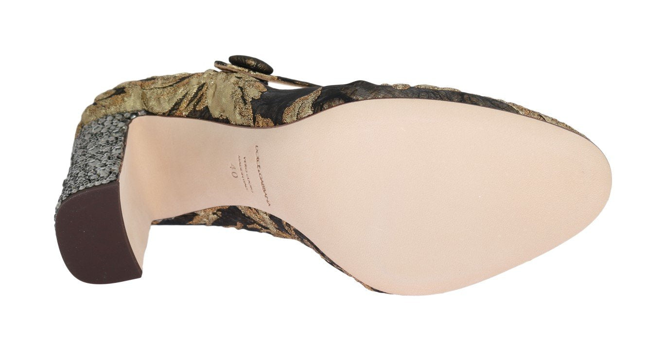 Gold Jacquard Crystal Floral Leather Shoes