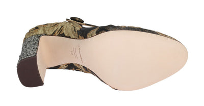 Gold Jacquard Crystal Floral Leather Shoes